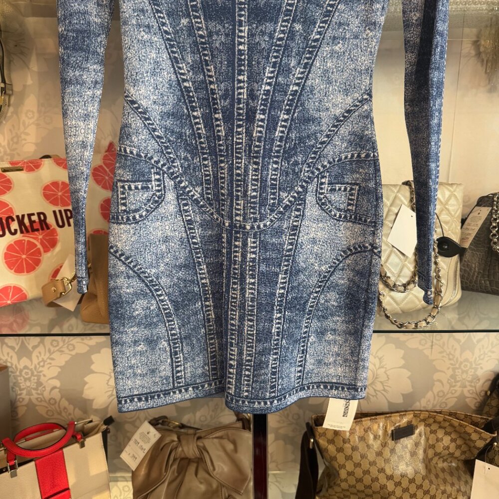 Balmain Denim Jacquard Knit Mini Dress - Size 40 - Picture 3 of 12